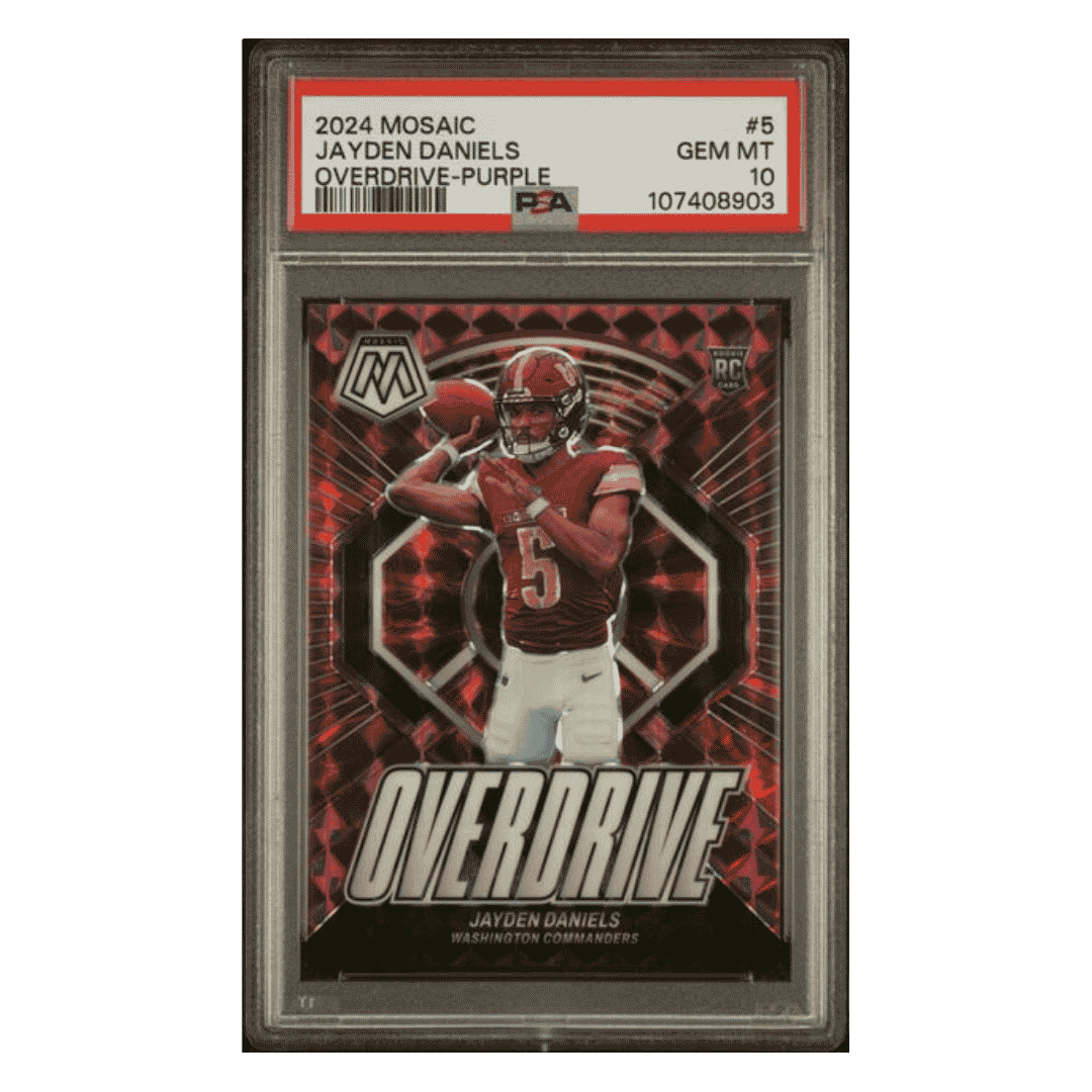 Jayden Daniels PSA 10 2024 Panini Mosaic Overdrive Purple Rookie RC #d/ 49 Card #5