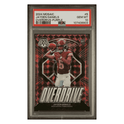 Jayden Daniels PSA 10 2024 Panini Mosaic Overdrive Purple Rookie RC #d/ 49 Card #5
