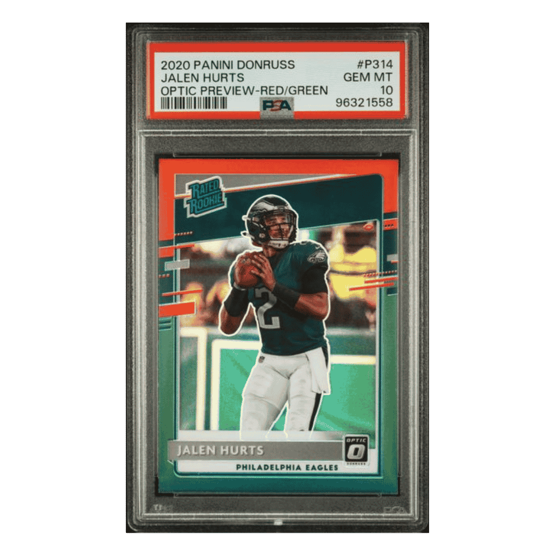 Jalen Hurts PSA 10 2020 Panini Donruss Optic Preview Red/ Green Rated Rookie Card #P314