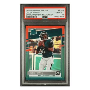 Jalen Hurts PSA 10 2020 Panini Donruss Optic Preview Red/ Green Rated Rookie Card #P314