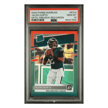 Jalen Hurts PSA 10 2020 Panini Donruss Optic Preview Red/ Green Rated Rookie Card #P314