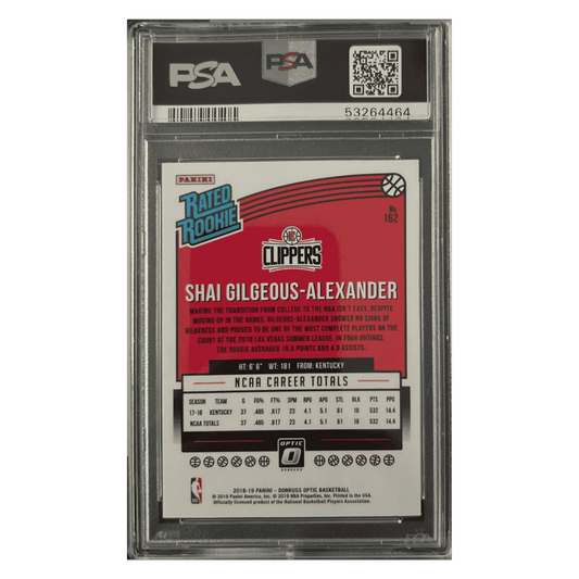 Shai Gilgeous-Alexander PSA 9 2018 Panini Donruss Optic Rated Rookie Card #162