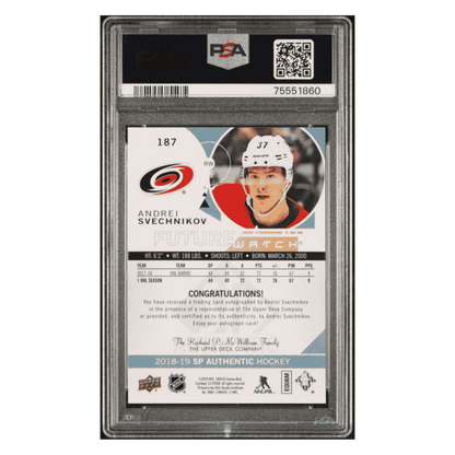 Andrei Svechnikov PSA 10 2018 Upper Deck SP Authentic Autograph #d/ 999 Card #187
