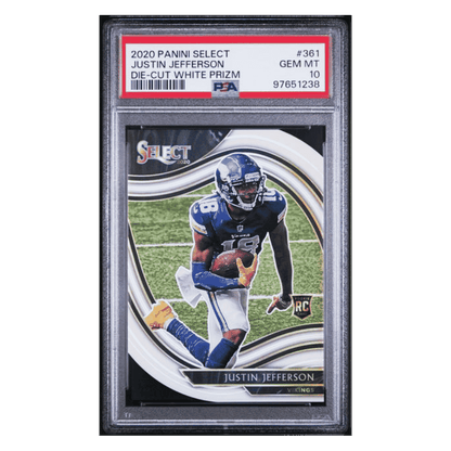 Justin Jefferson PSA 10 2020 Panini Select Die-Cut White Prizm Card #361