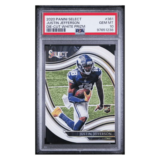 Justin Jefferson PSA 10 2020 Panini Select Die-Cut White Prizm Card #361