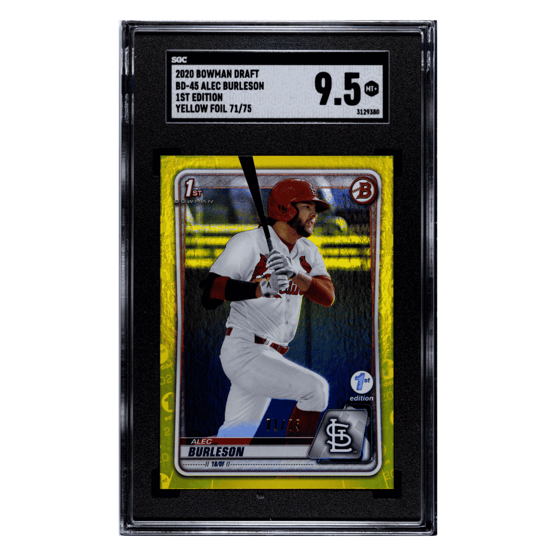 Alec Burleson SGC 9.5 2020 Bowman Draft 1st Edition Yellow Foil #d/ 75 Card #BD-45