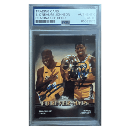 Shaquille O'Neal & Magic Johnson 2000 Topps Forever MVPs Dual Autograph Card #TC6