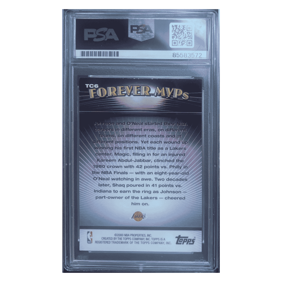 Shaquille O'Neal & Magic Johnson 2000 Topps Forever MVPs Dual Autograph Card #TC6