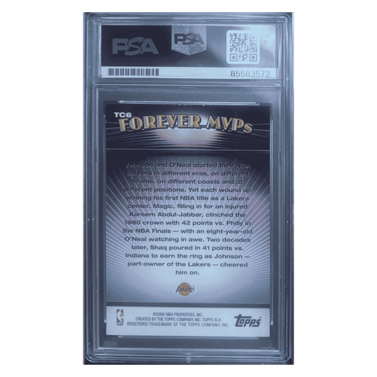 Shaquille O'Neal & Magic Johnson 2000 Topps Forever MVPs Dual Autograph Card #TC6