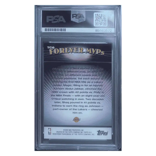 Shaquille O'Neal & Magic Johnson 2000 Topps Forever MVPs Dual Autograph Card #TC6