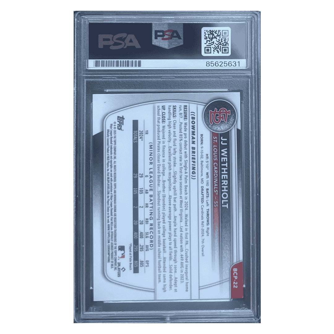 JJ Wetherholt 2025 Topps Bowman Chrome Prospects Autograph Card #BCP22