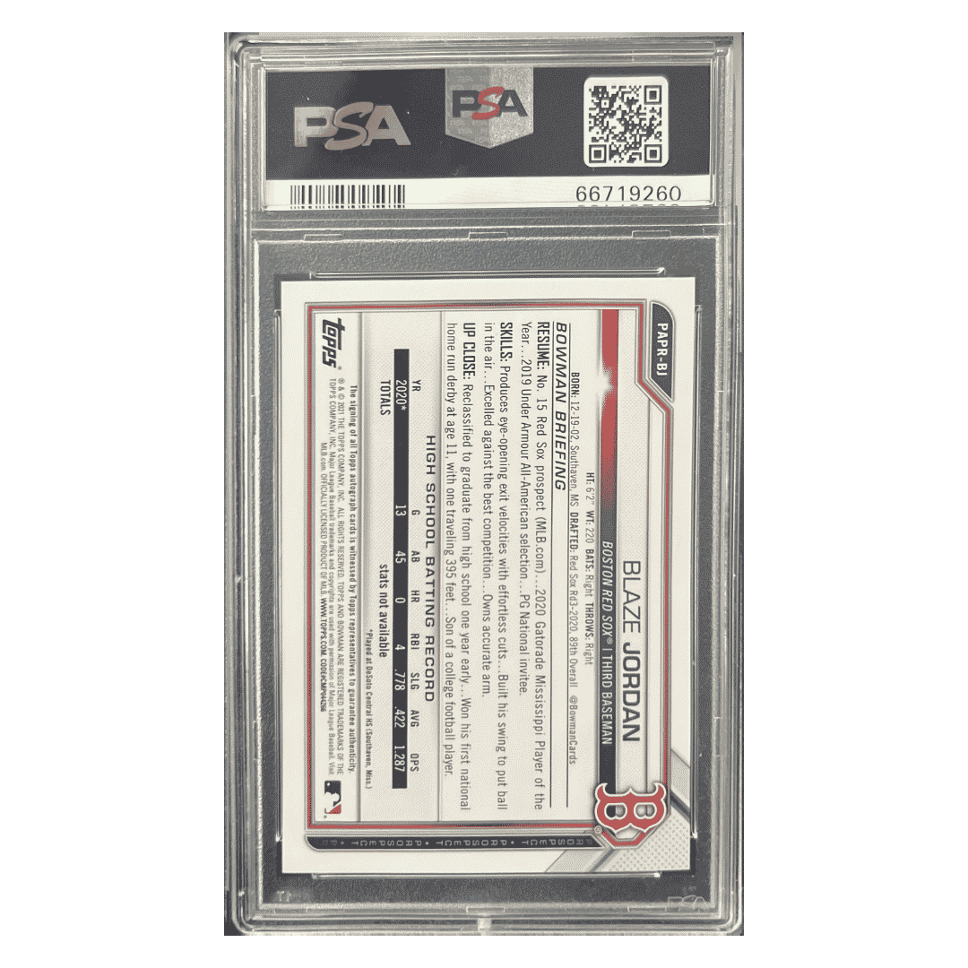 Blaze Jordan PSA 9 2021 Bowman Paper Prospects Autograph Card #BJ