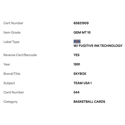 1991 Skybox PSA 10 Team USA 1, 2 & 3 Card Set - All 3 Cards