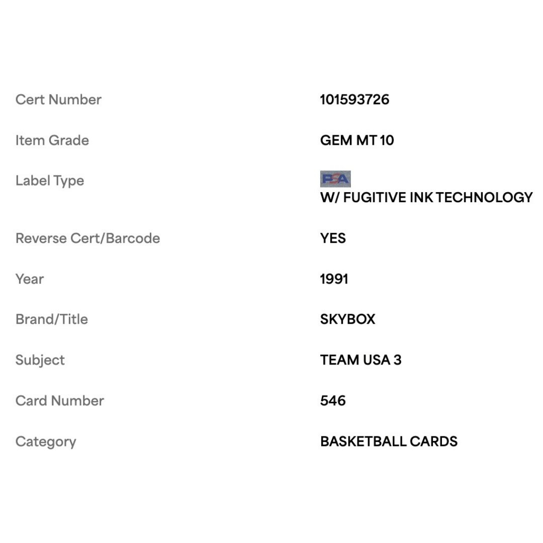 1991 Skybox PSA 10 Team USA 1, 2 & 3 Card Set - All 3 Cards