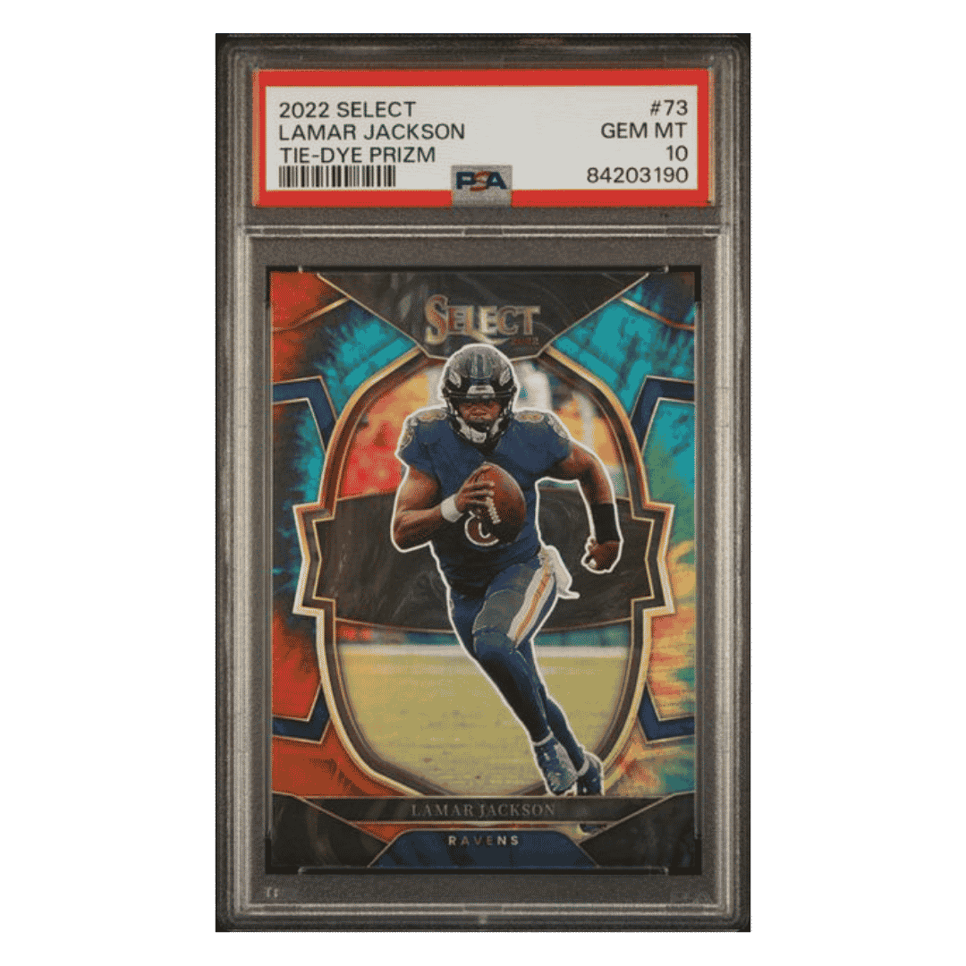 Lamar Jackson PSA 10 2022 Panini Select Tie-Dye Prizm #d/ 25 Card #73