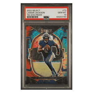 Lamar Jackson PSA 10 2022 Panini Select Tie-Dye Prizm #d/ 25 Card #73