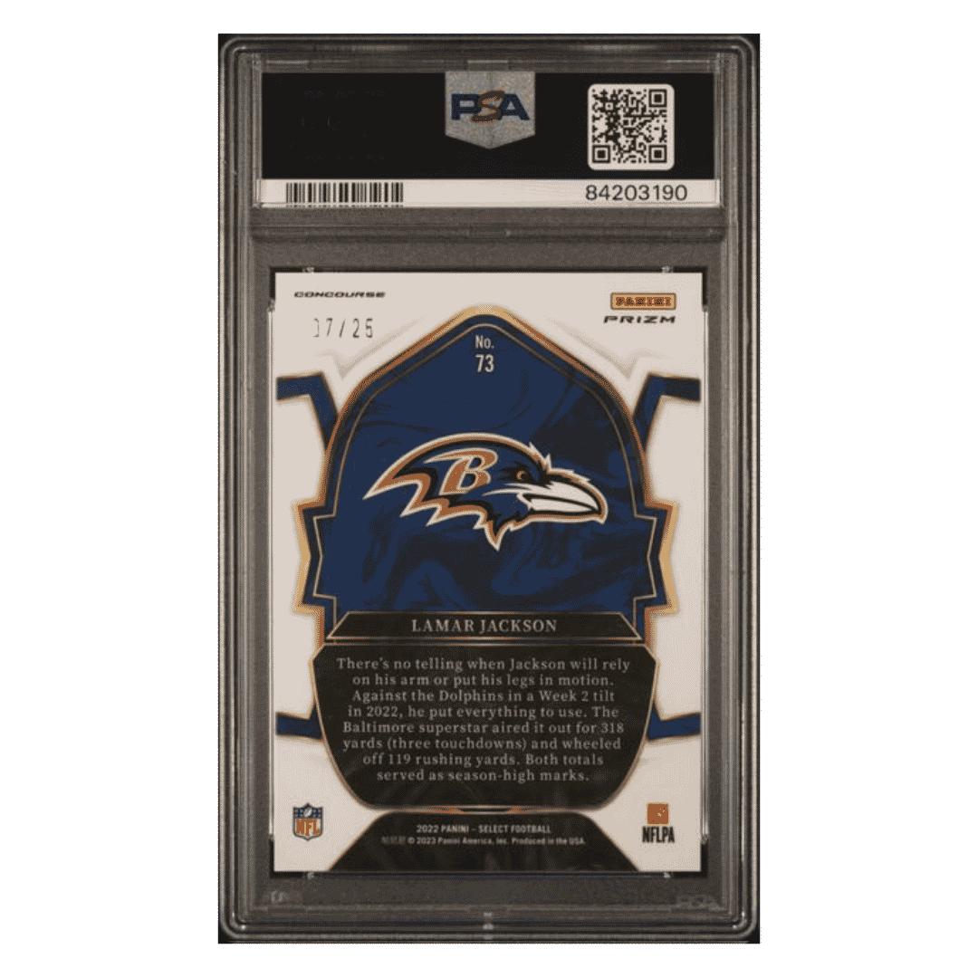 Lamar Jackson PSA 10 2022 Panini Select Tie-Dye Prizm #d/ 25 Card #73