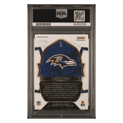 Lamar Jackson PSA 10 2022 Panini Select Tie-Dye Prizm #d/ 25 Card #73