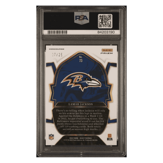 Lamar Jackson PSA 10 2022 Panini Select Tie-Dye Prizm #d/ 25 Card #73