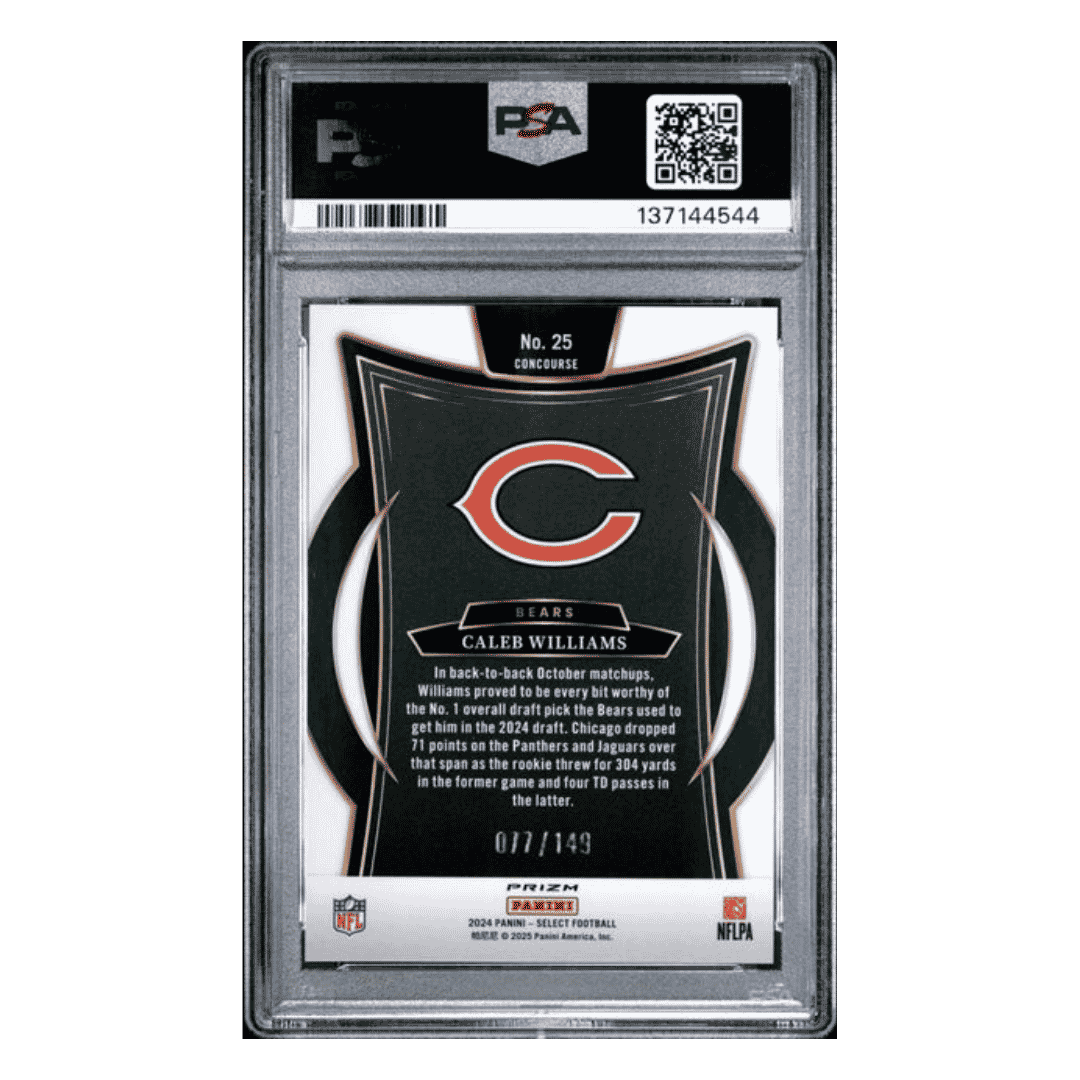Caleb Williams PSA 10 2024 Panini Select Maroon Prizm Rookie RC #d/ 149 Card #25