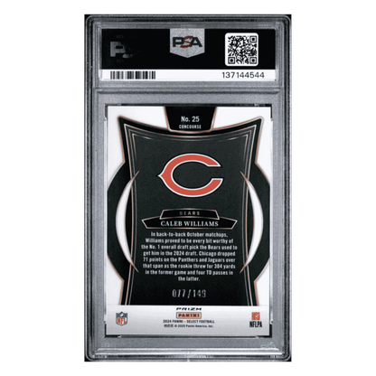 Caleb Williams PSA 10 2024 Panini Select Maroon Prizm Rookie RC #d/ 149 Card #25