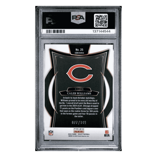 Caleb Williams PSA 10 2024 Panini Select Maroon Prizm Rookie RC #d/ 149 Card #25