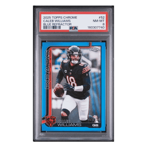 Caleb Williams PSA 8 2025 Topps Chrome Blue Refractor #d/ 150 Card #52