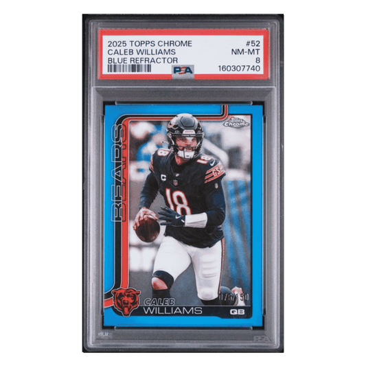 Caleb Williams PSA 8 2025 Topps Chrome Blue Refractor #d/ 150 Card #52