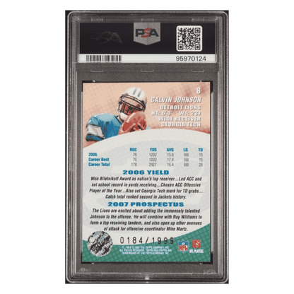 Calvin Johnson PSA 9 2007 eTopps Rookie RC #d/ 1999 Card #8