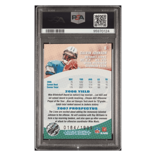 Calvin Johnson PSA 9 2007 eTopps Rookie RC #d/ 1999 Card #8