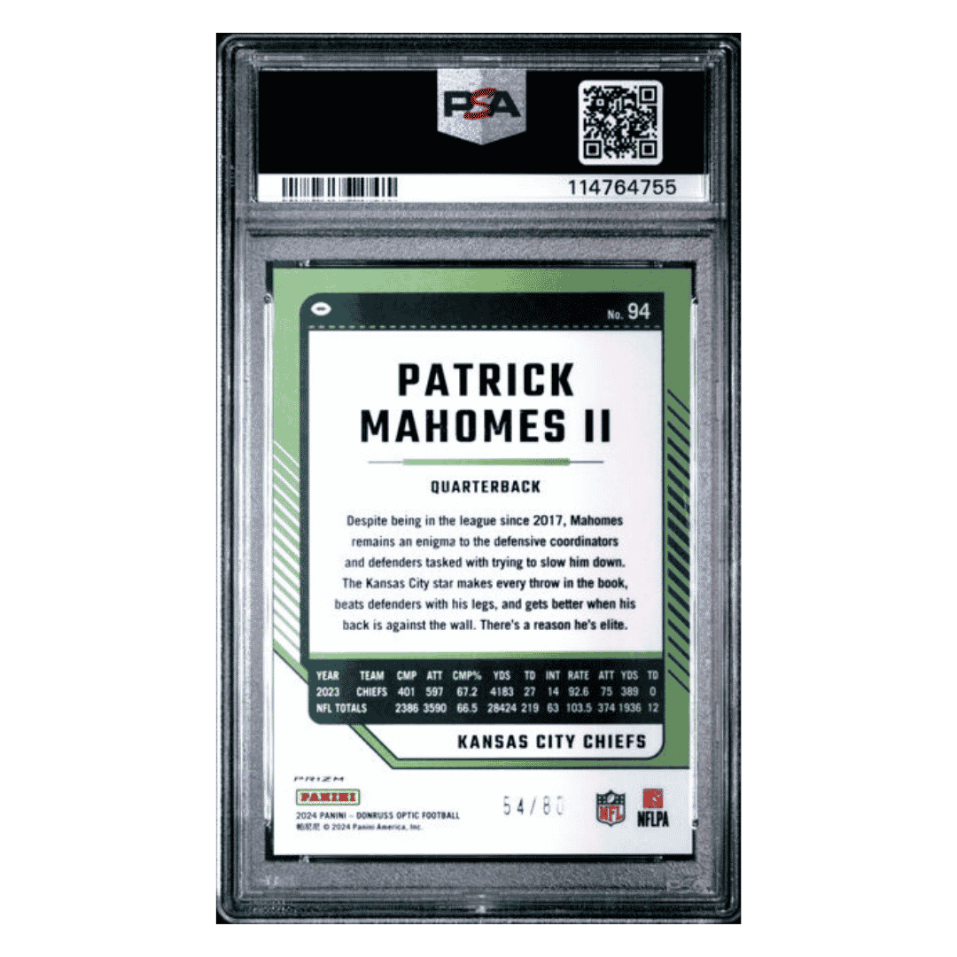 Patrick Mahomes PSA 10 2024 Panini Donruss Optic Pink Velocity #d/ 50 Card #94