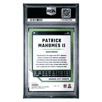 Patrick Mahomes PSA 10 2024 Panini Donruss Optic Pink Velocity #d/ 50 Card #94