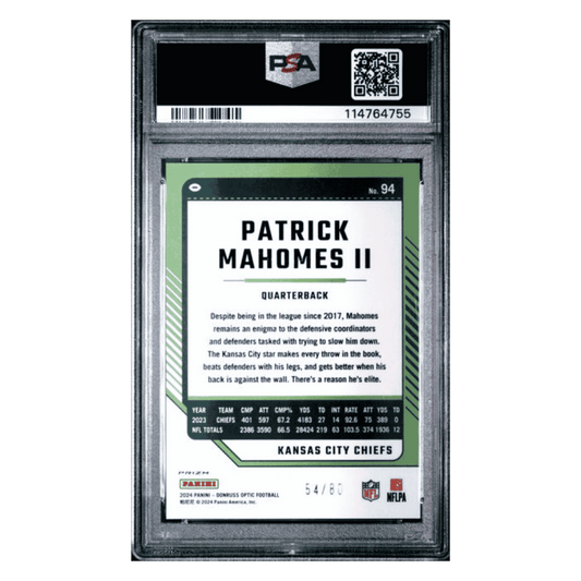 Patrick Mahomes PSA 10 2024 Panini Donruss Optic Pink Velocity #d/ 50 Card #94