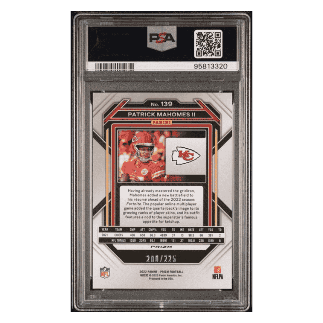 Patrick Mahomes PSA 10 2022 Panini Prizm Purple Ice #d/ 225 Card #139