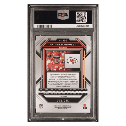 Patrick Mahomes PSA 10 2022 Panini Prizm Purple Ice #d/ 225 Card #139