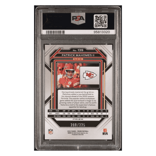 Patrick Mahomes PSA 10 2022 Panini Prizm Purple Ice #d/ 225 Card #139