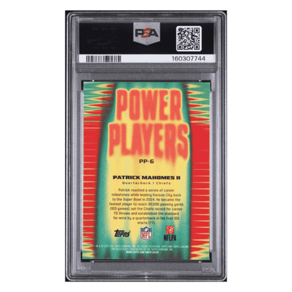 Patrick Mahomes PSA 8 2025 Topps Chrome Power Players Yellow Refractor #d/ 275 Card #6
