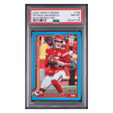 Patrick Mahomes PSA 8 2025 Topps Chrome Blue Refractor #d/ 150 Card #148