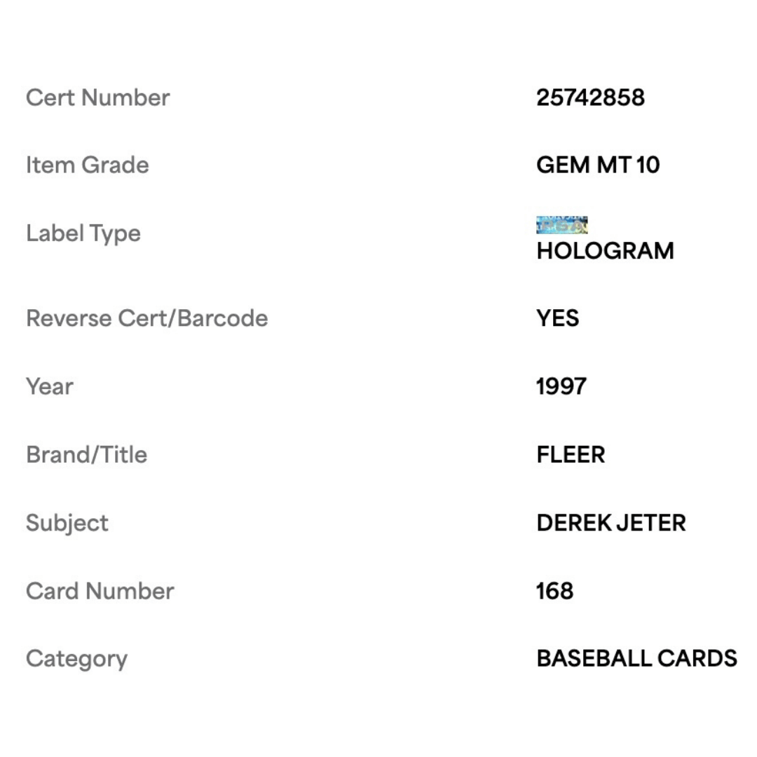 Derek Jeter PSA 10 1997 Fleer Card #168