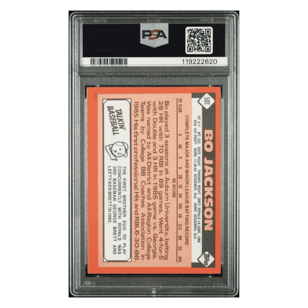 Bo Jackson PSA 9 1986 Topps Traded Autograph Card #50T