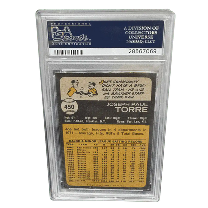 Joe Torre PSA 8 1973 Topps Card #450