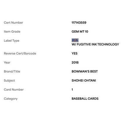 Shohei Ohtani PSA 10 2018 Bowman's Best Rookie RC Card #1
