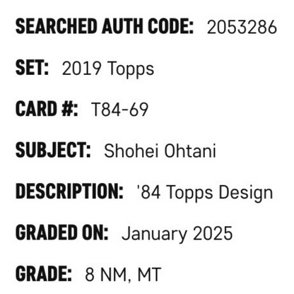 Shohei Ohtani SGC 8 2019 Topps '84 Design Card #T84-69