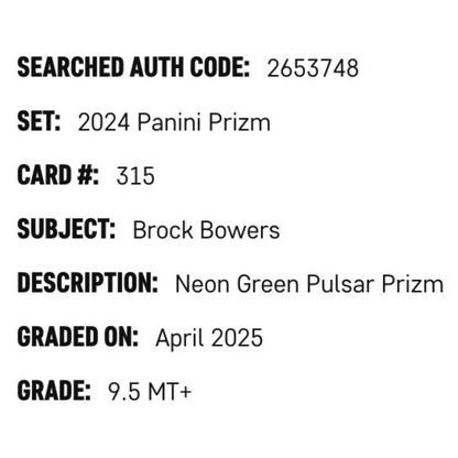 Brock Bowers SGC 9.5 2024 Panini Prizm Neon Green Pulsar Prizm Rookie RC Card #315