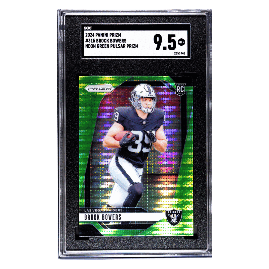 Brock Bowers SGC 9.5 2024 Panini Prizm Neon Green Pulsar Prizm Rookie RC Card #315