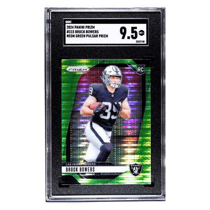 Brock Bowers SGC 9.5 2024 Panini Prizm Neon Green Pulsar Prizm Rookie RC Card #315