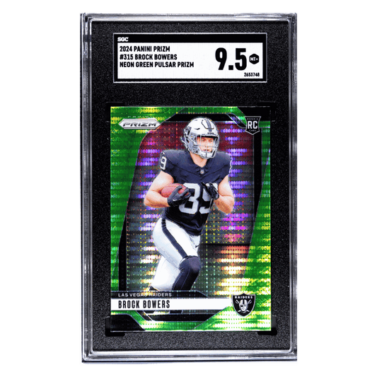 Brock Bowers SGC 9.5 2024 Panini Prizm Neon Green Pulsar Prizm Rookie RC Card #315