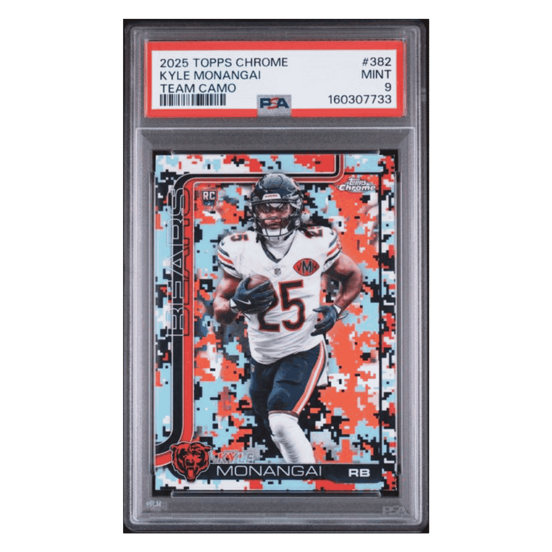Kyle Monangai PSA 9 2025 Topps Chrome Team Camo Rookie RC SSP Card #382