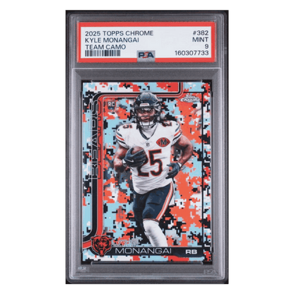 Kyle Monangai PSA 9 2025 Topps Chrome Team Camo Rookie RC SSP Card #382