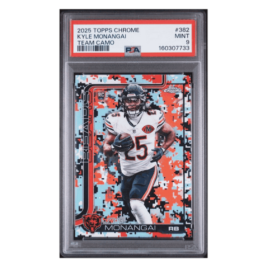 Kyle Monangai PSA 9 2025 Topps Chrome Team Camo Rookie RC SSP Card #382